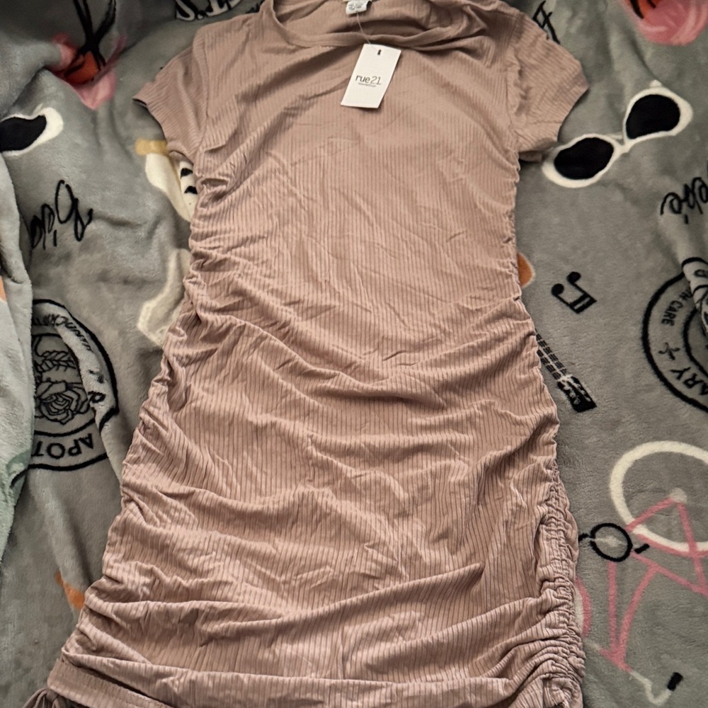Rue21 Ruched Beige Mini Dress